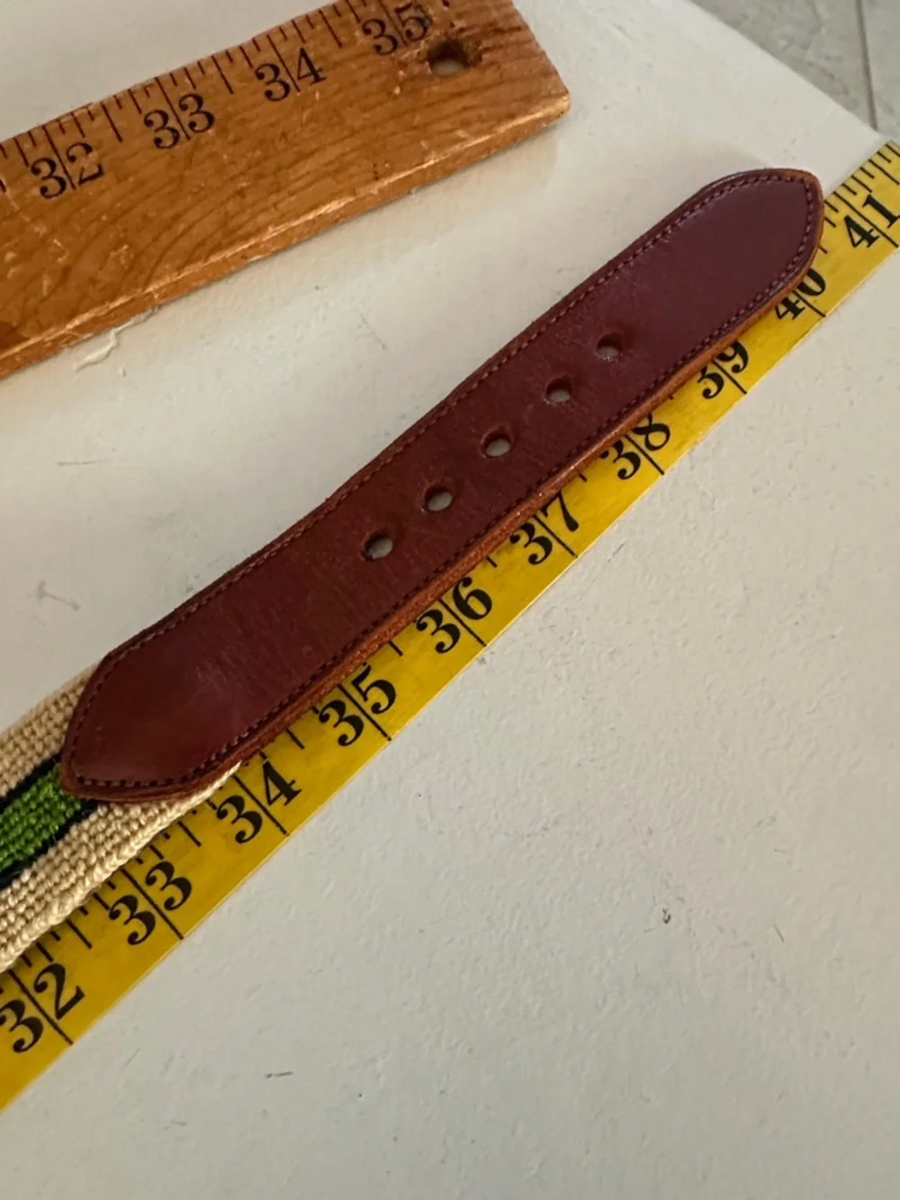 HANDMADE NEEDLEPOINT LEATHER BELT INTIALS DPS GREEN BLUE